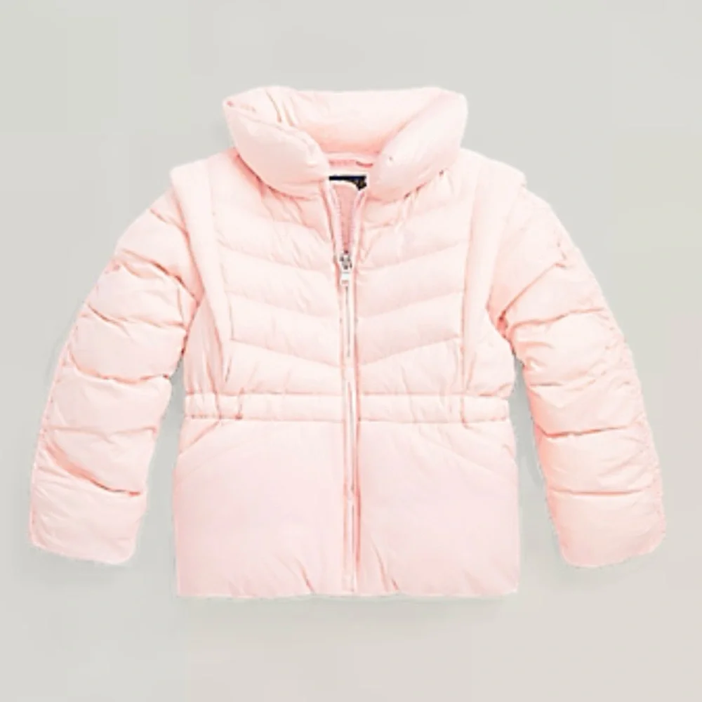 Polo Ralph Lauren Girls Pink Ruffled Adjustable Puffer Jacket & Vest - Size 6
